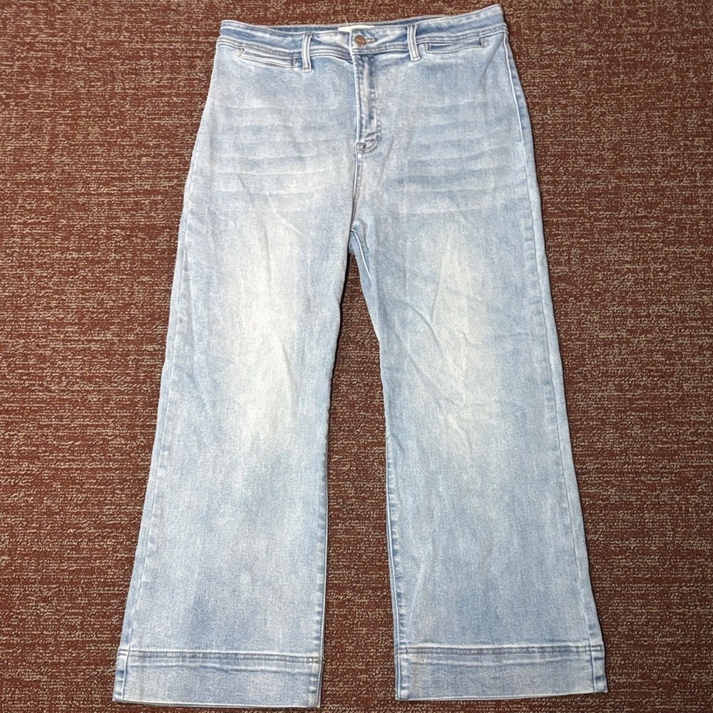 Risen‎ jeans high waisted wide leg crop light wash jeans y2k preppy wide hem 1XL